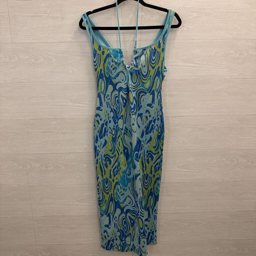 Zara Blue/ Green Print Knit Dress Medium