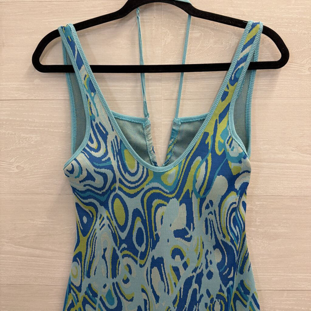 Zara Blue/ Green Print Knit Dress Medium