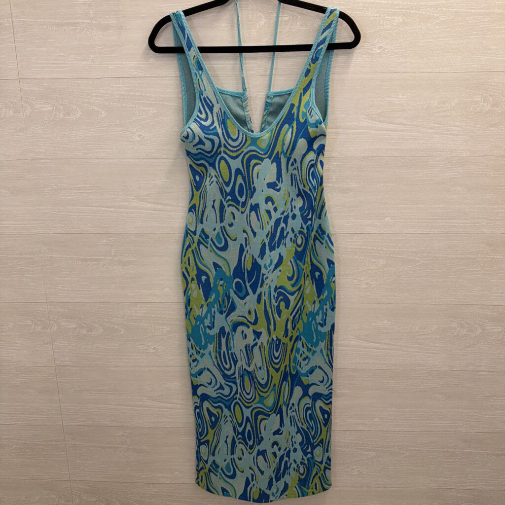 Zara Blue/ Green Print Knit Dress Medium