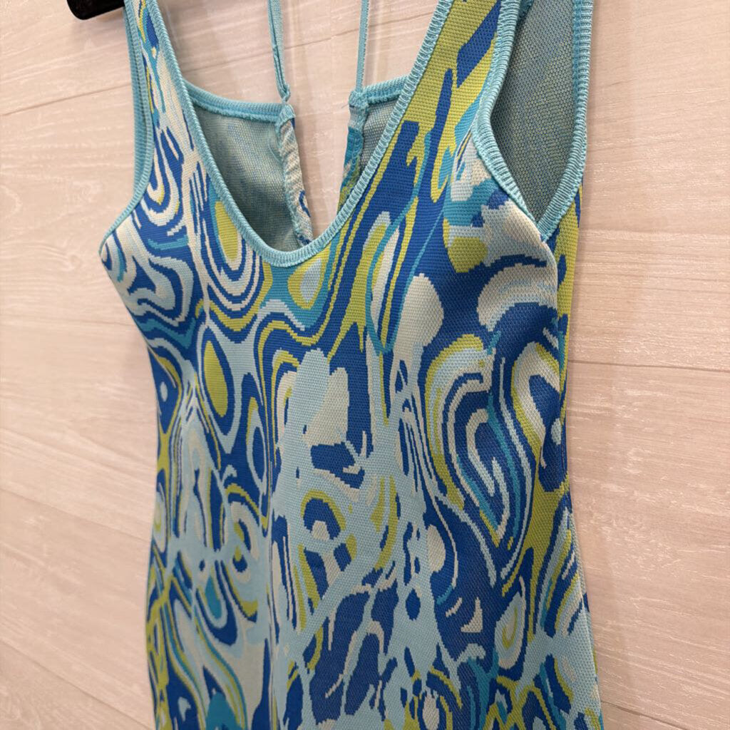 Zara Blue/ Green Print Knit Dress Medium