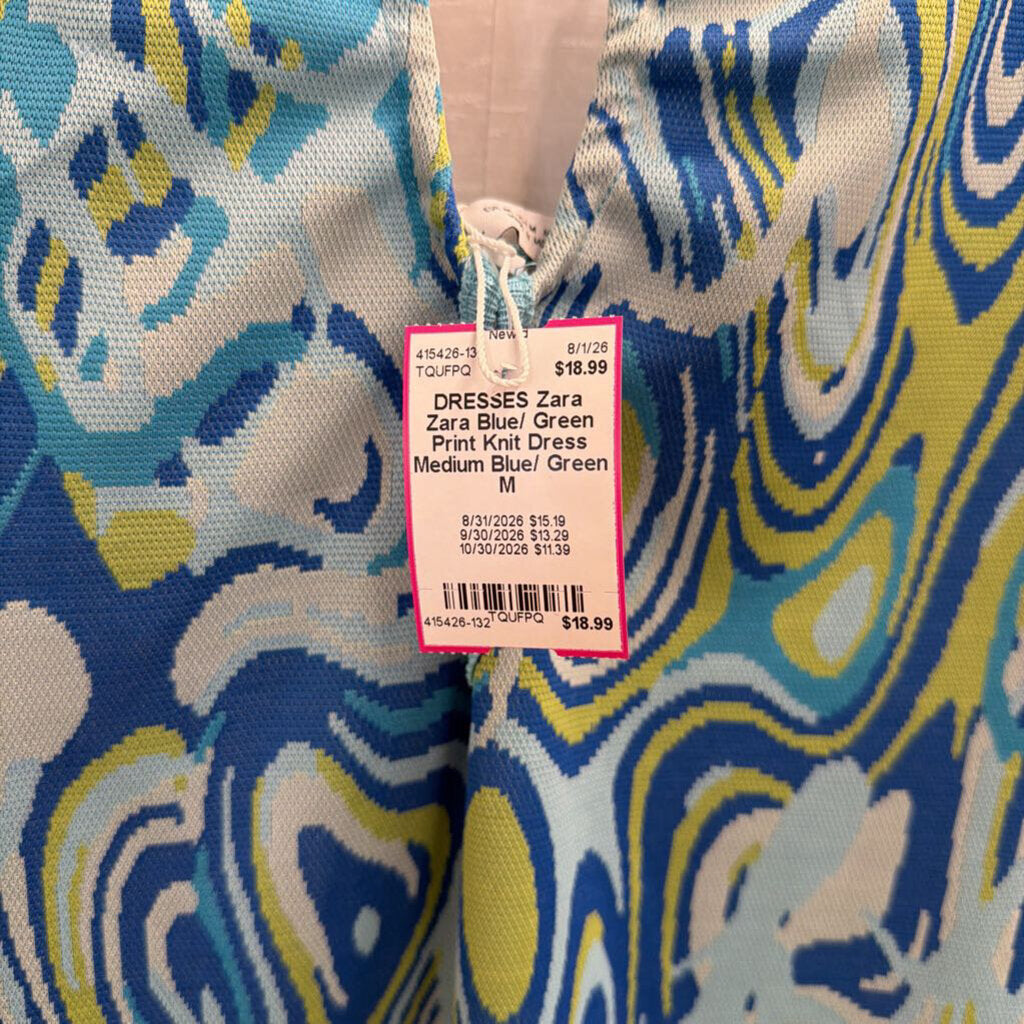 Zara Blue/ Green Print Knit Dress Medium