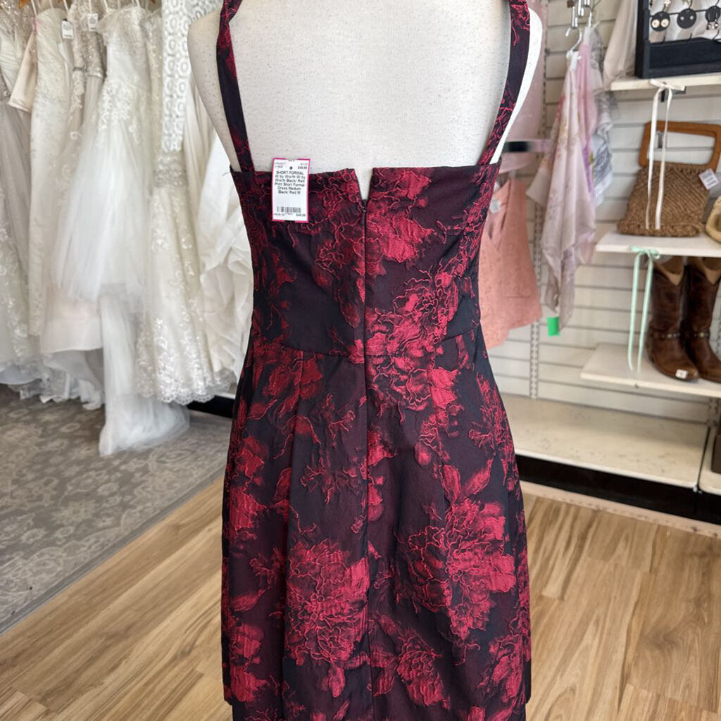W by Worth Black/ Red Print Short Formal Dress Medium