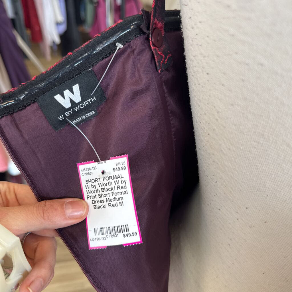W by Worth Black/ Red Print Short Formal Dress Medium