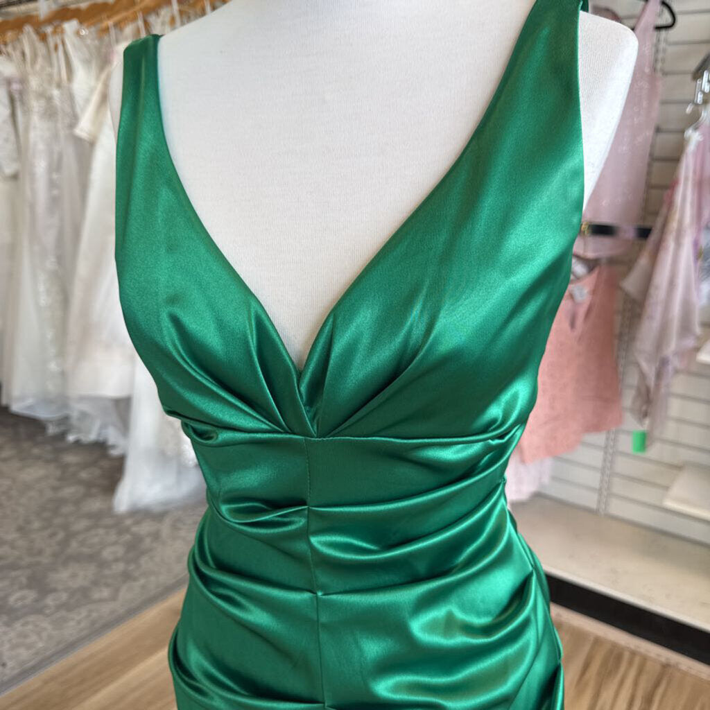 Xscape Green Silky Ruched Short Formal Dress 6