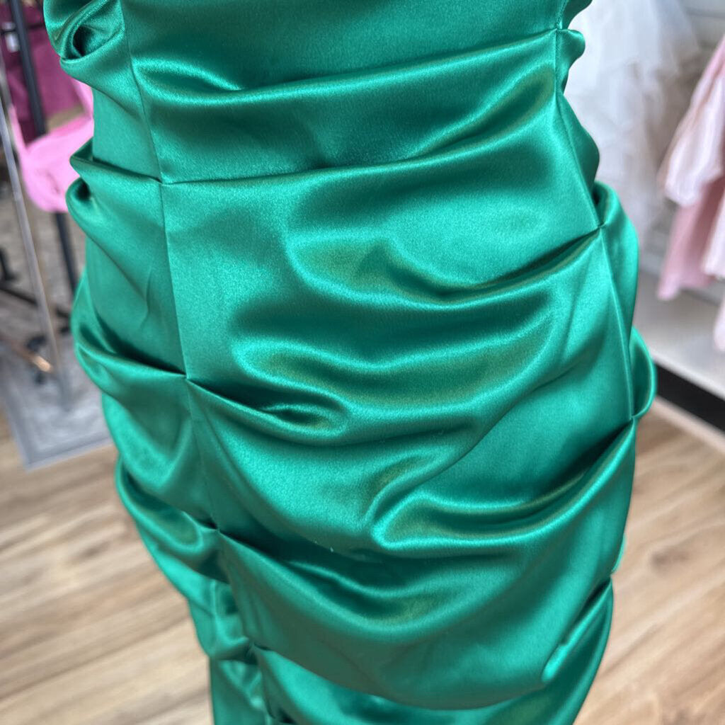 Xscape Green Silky Ruched Short Formal Dress 6