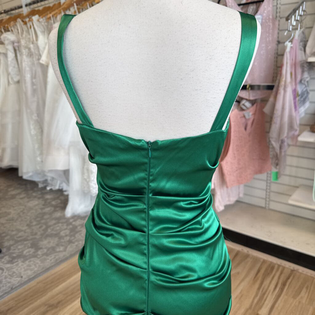 Xscape Green Silky Ruched Short Formal Dress 6