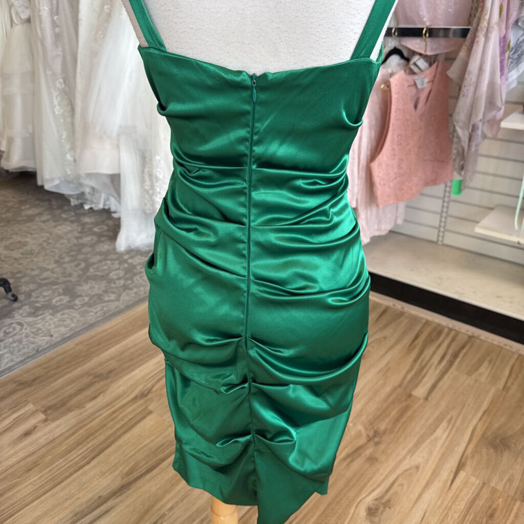 Xscape Green Silky Ruched Short Formal Dress 6