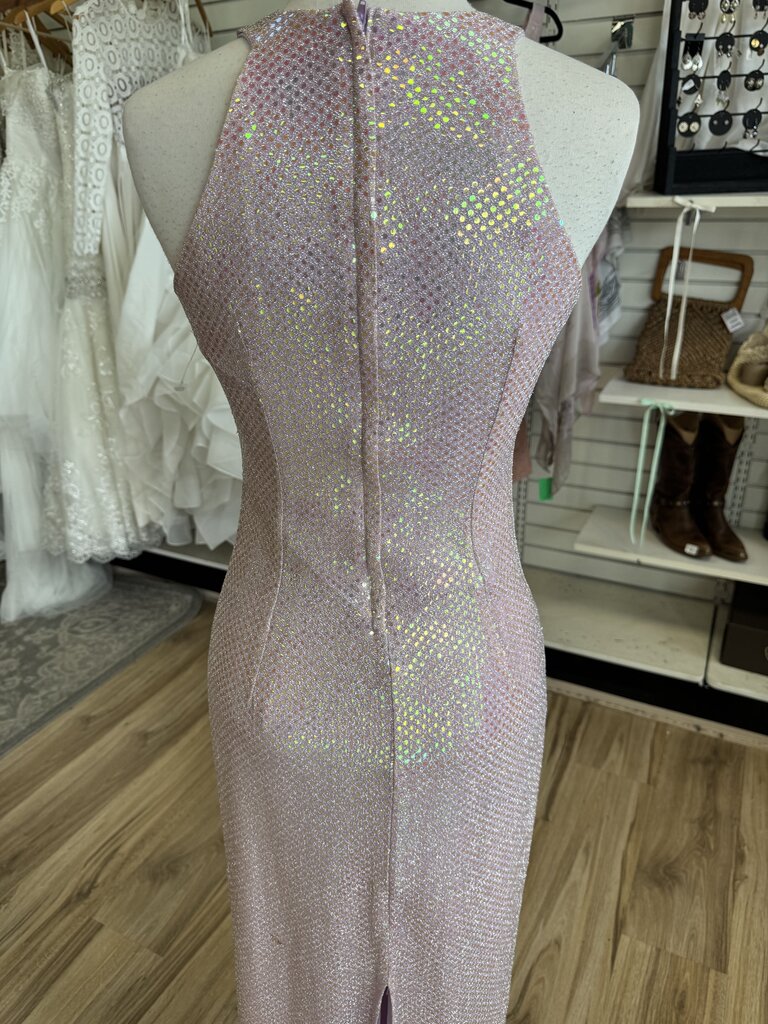 Parker Purple Iridescent Sparkle Detail Hi Neck Long Formal Dress Small
