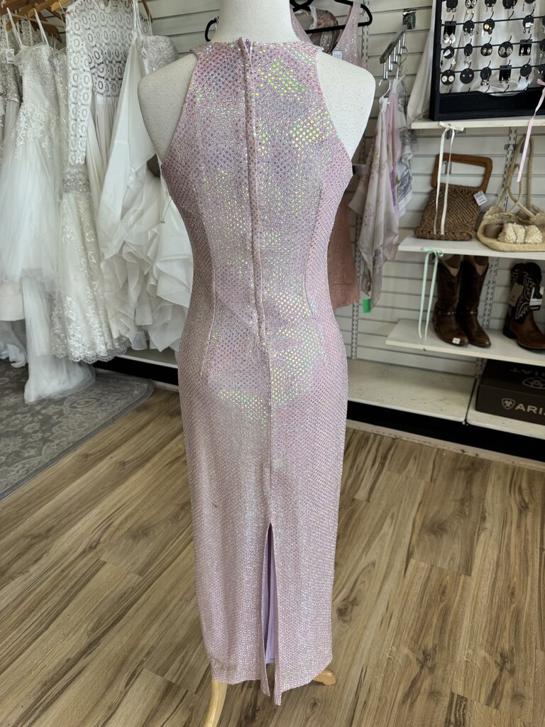 Parker Purple Iridescent Sparkle Detail Hi Neck Long Formal Dress Small