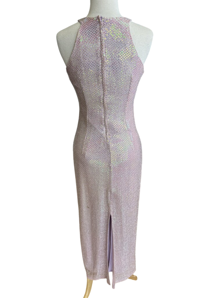 Parker Purple Iridescent Sparkle Detail Hi Neck Long Formal Dress Small