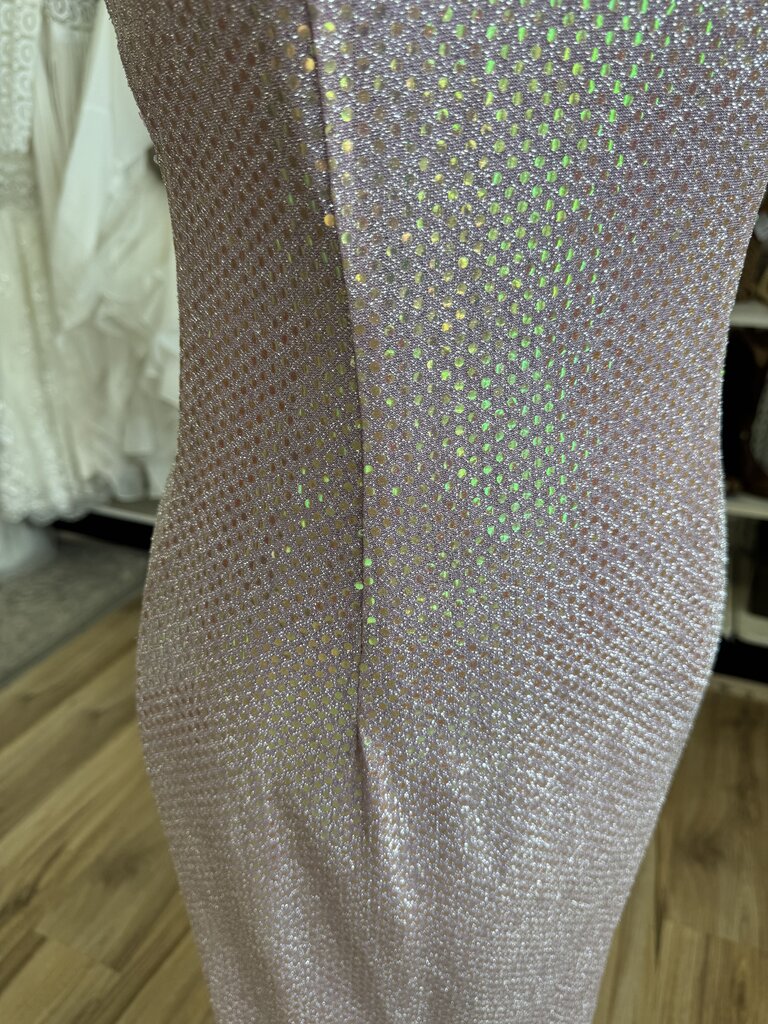 Parker Purple Iridescent Sparkle Detail Hi Neck Long Formal Dress Small