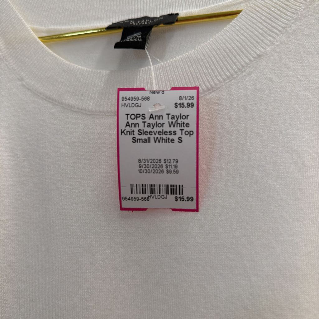 Ann Taylor White Knit Sleeveless Top Small