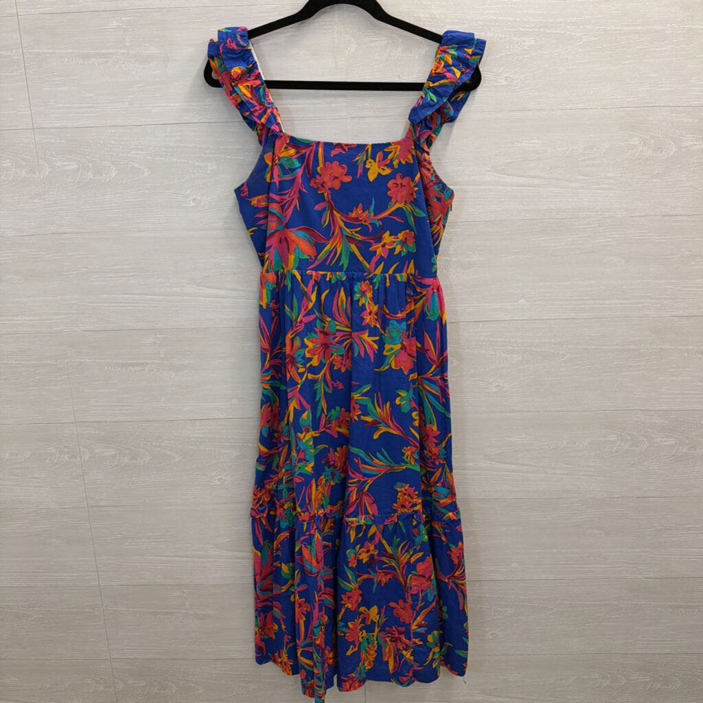 J Crew Royal Blue/ Multi Floral Print Midi Dress 4