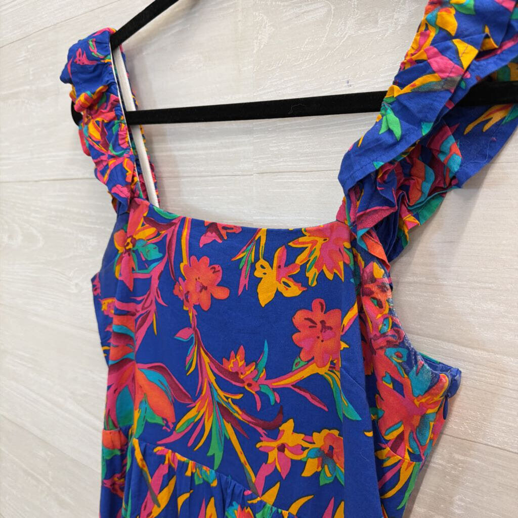 J Crew Royal Blue/ Multi Floral Print Midi Dress 4