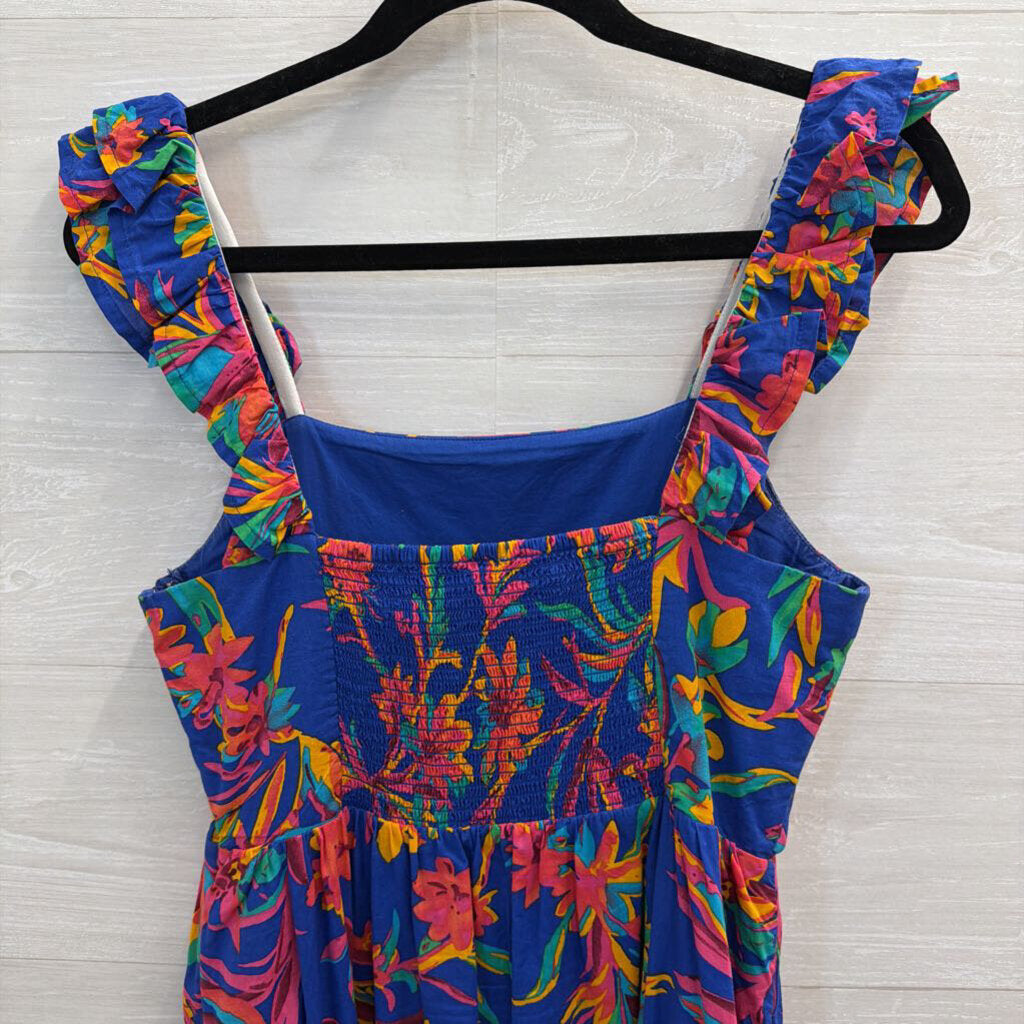 J Crew Royal Blue/ Multi Floral Print Midi Dress 4