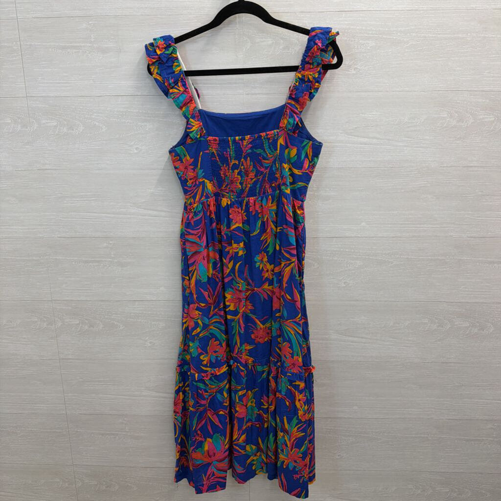 J Crew Royal Blue/ Multi Floral Print Midi Dress 4