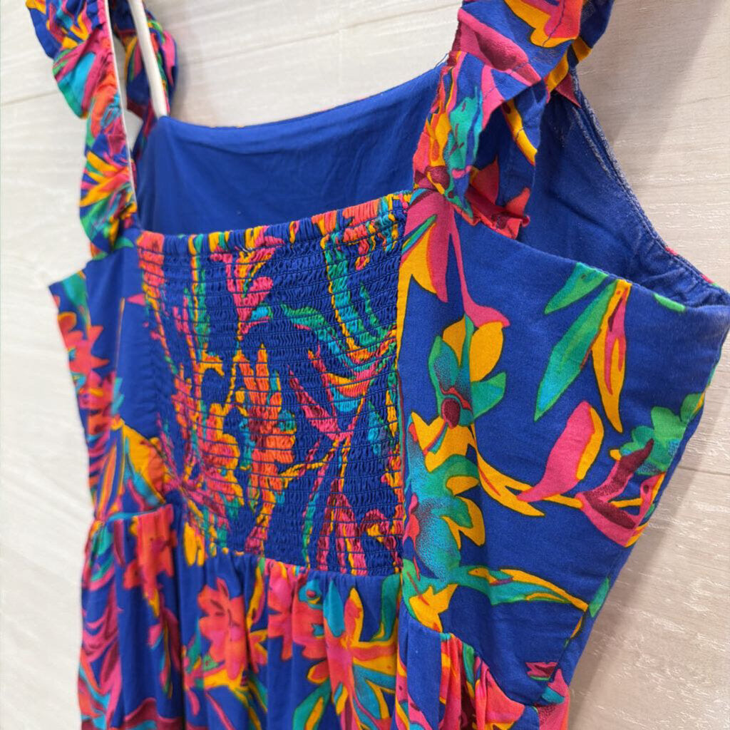 J Crew Royal Blue/ Multi Floral Print Midi Dress 4