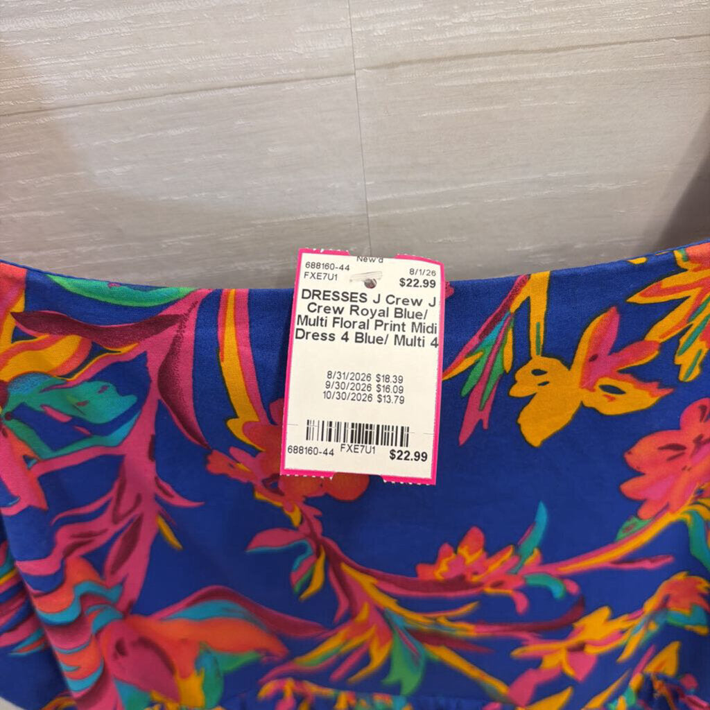 J Crew Royal Blue/ Multi Floral Print Midi Dress 4