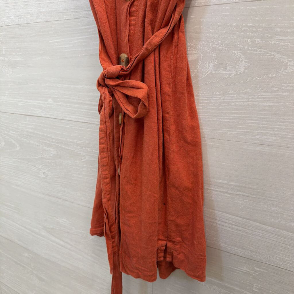 Altar'd State Orange Short Sleeve Button Front Tie Waist Dress Small