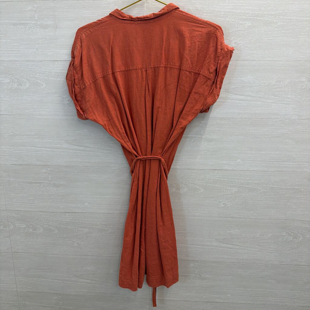 Altar'd State Orange Short Sleeve Button Front Tie Waist Dress Small