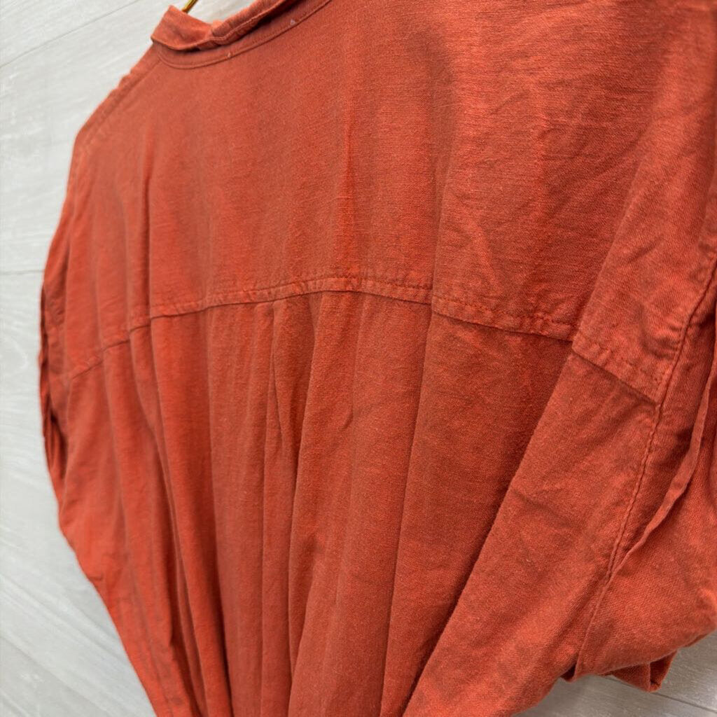 Altar'd State Orange Short Sleeve Button Front Tie Waist Dress Small