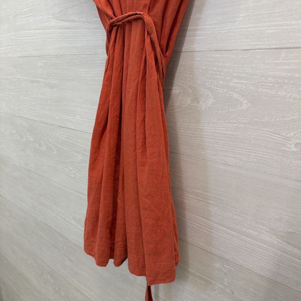 Altar'd State Orange Short Sleeve Button Front Tie Waist Dress Small