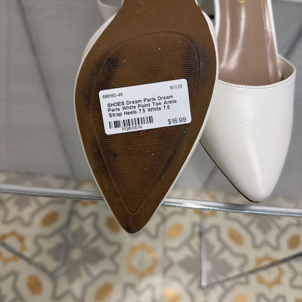 Dream Paris White Point Toe Ankle Strap Heels 7.5