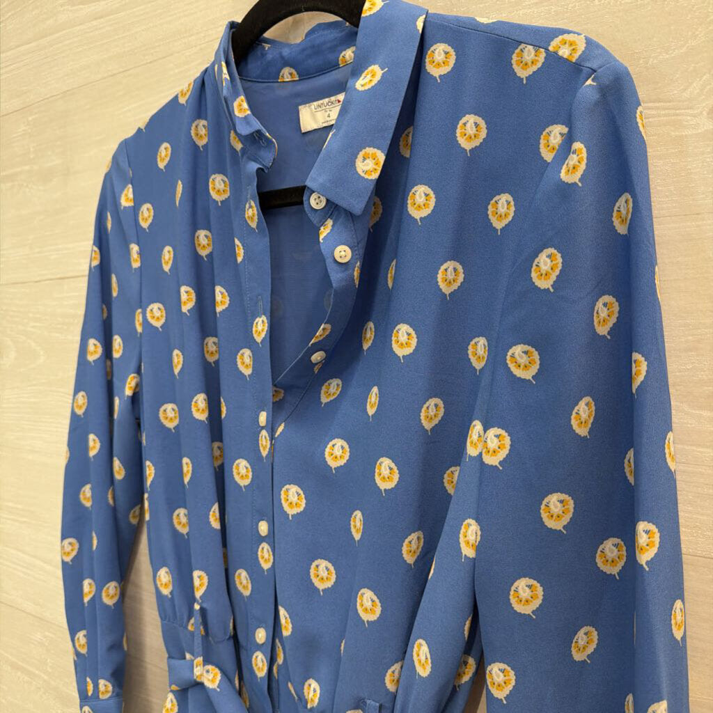 Untuckit Blue/ White Print Long Sleeve Tie Waist Midi Dress 4