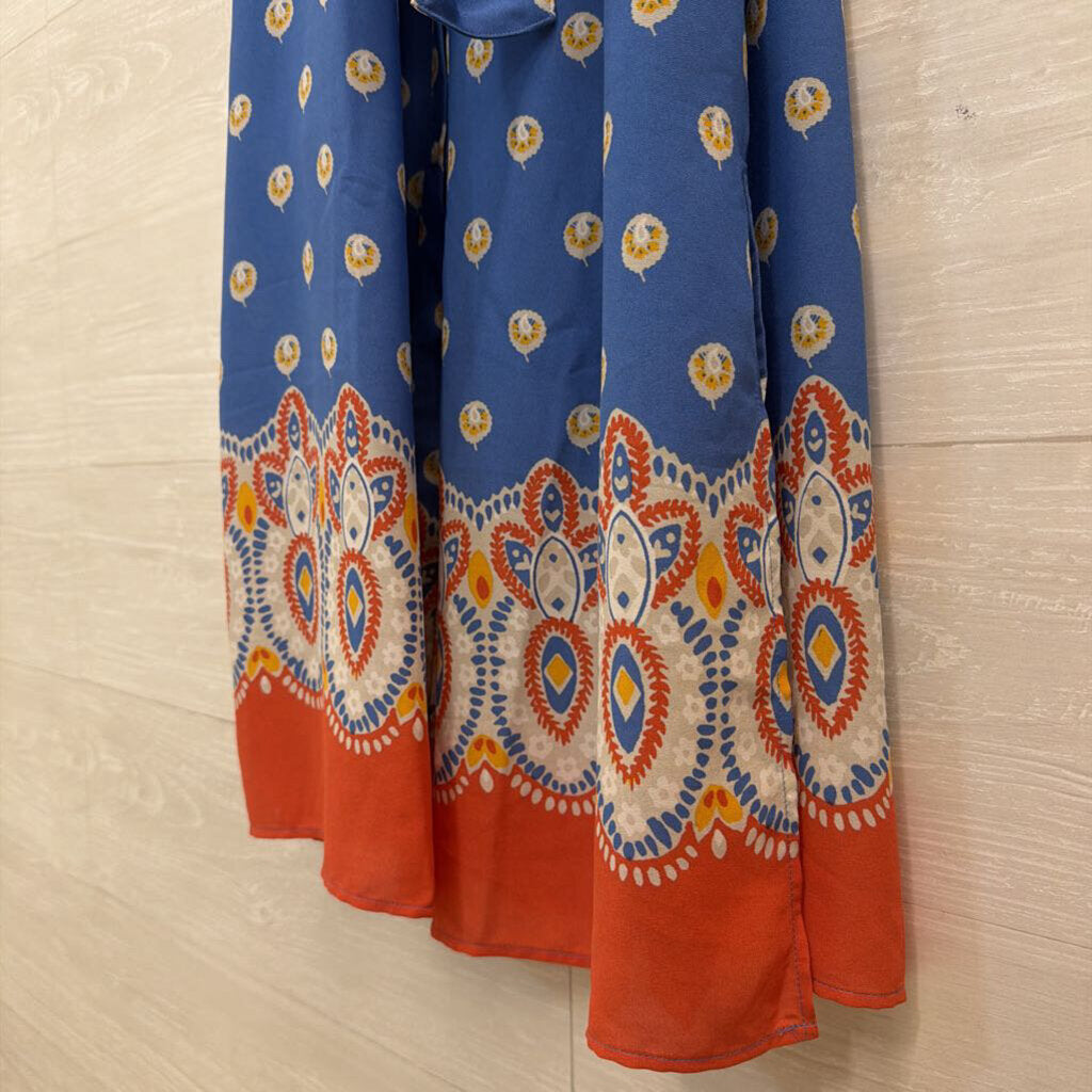 Untuckit Blue/ White Print Long Sleeve Tie Waist Midi Dress 4