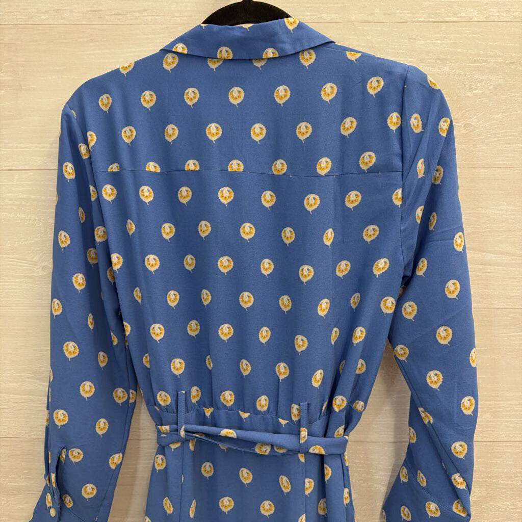 Untuckit Blue/ White Print Long Sleeve Tie Waist Midi Dress 4