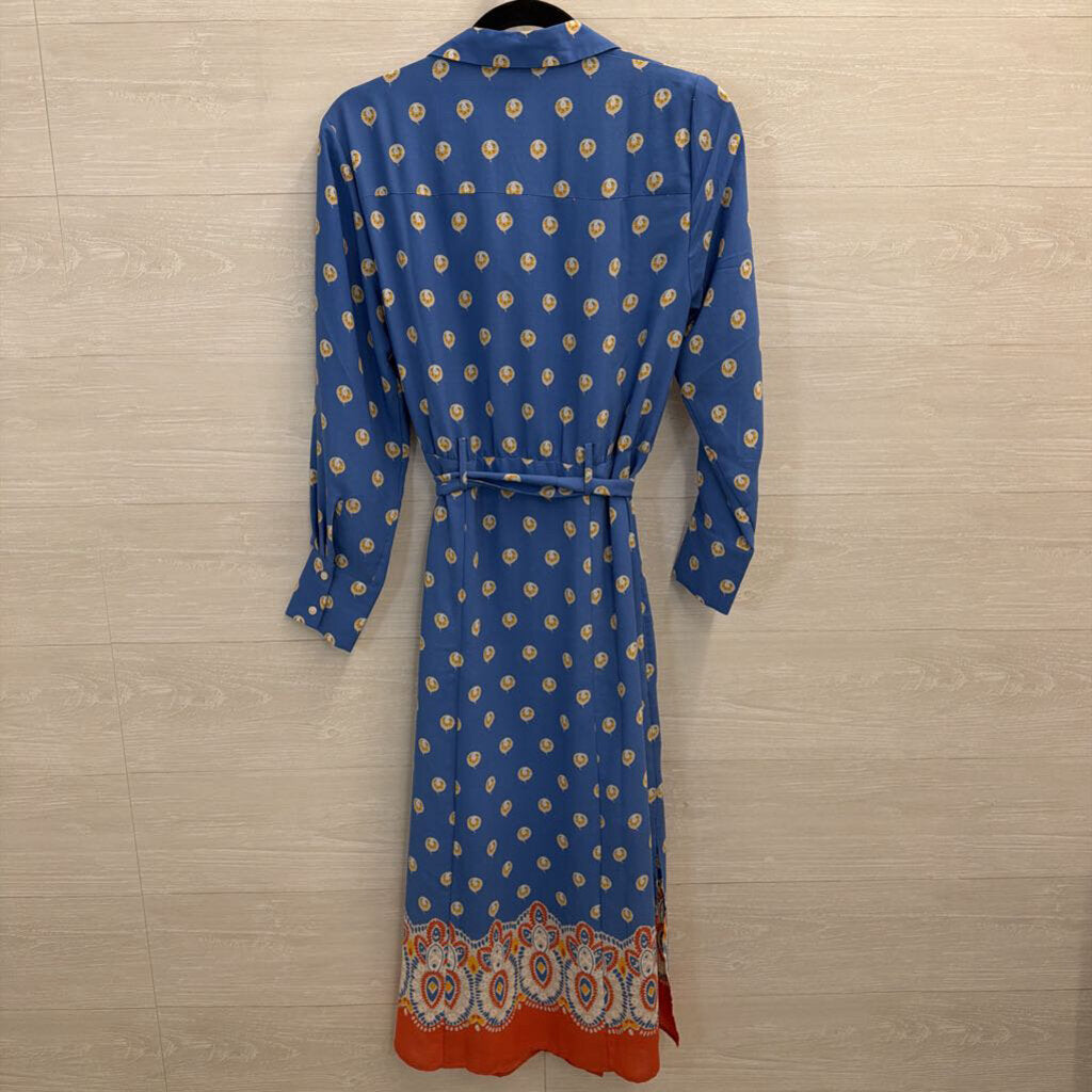 Untuckit Blue/ White Print Long Sleeve Tie Waist Midi Dress 4