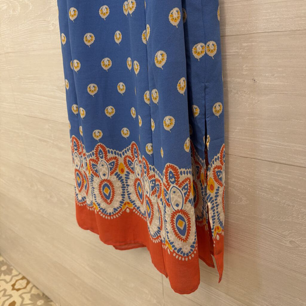 Untuckit Blue/ White Print Long Sleeve Tie Waist Midi Dress 4