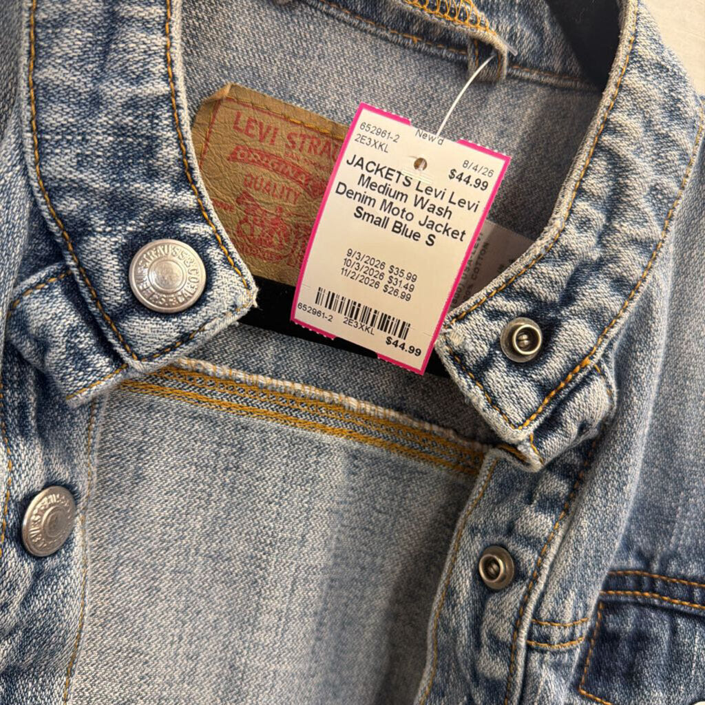 Levi Medium Wash Denim Moto Jacket Small