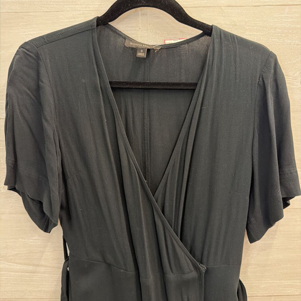 Banana Republic Black Short Sleeve Belted Maxi Dress 0
