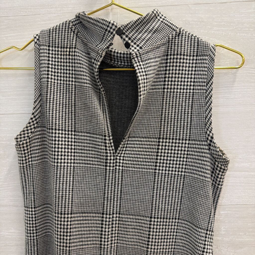 Banana Republic White/ Black Houndstooth High Neck Sleeveless Dress 0