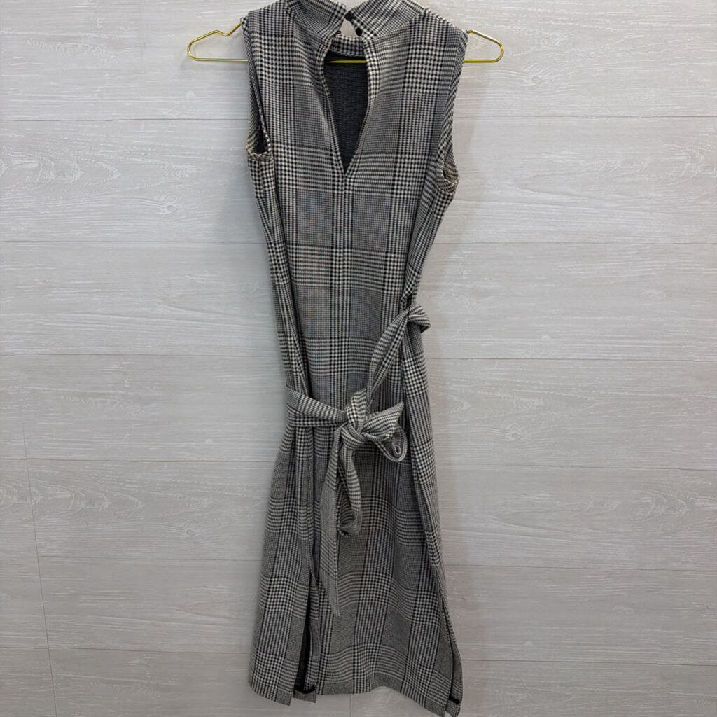 Banana Republic White/ Black Houndstooth High Neck Sleeveless Dress 0