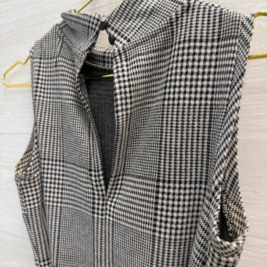 Banana Republic White/ Black Houndstooth High Neck Sleeveless Dress 0