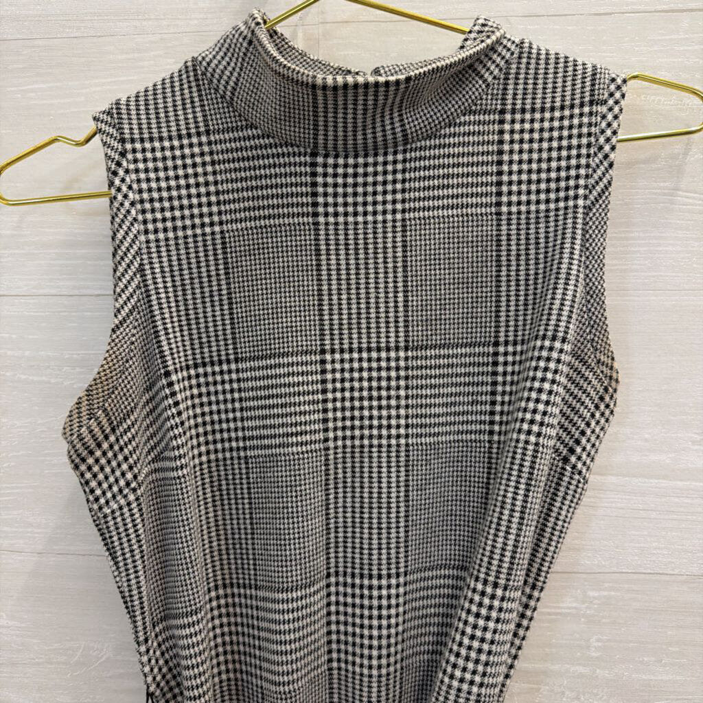 Banana Republic White/ Black Houndstooth High Neck Sleeveless Dress 0