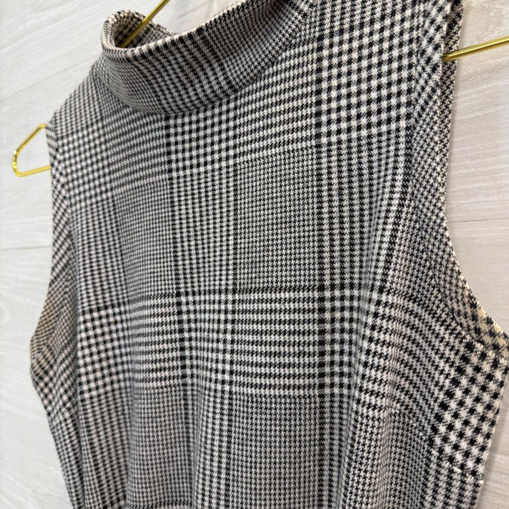 Banana Republic White/ Black Houndstooth High Neck Sleeveless Dress 0