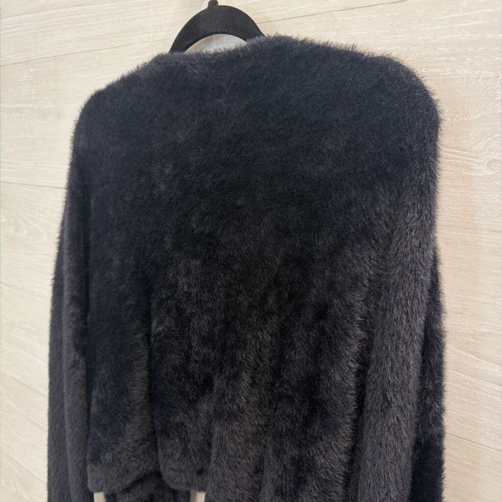 FP One Black Soft Fuzzy Cardigan Sweater Extra Large