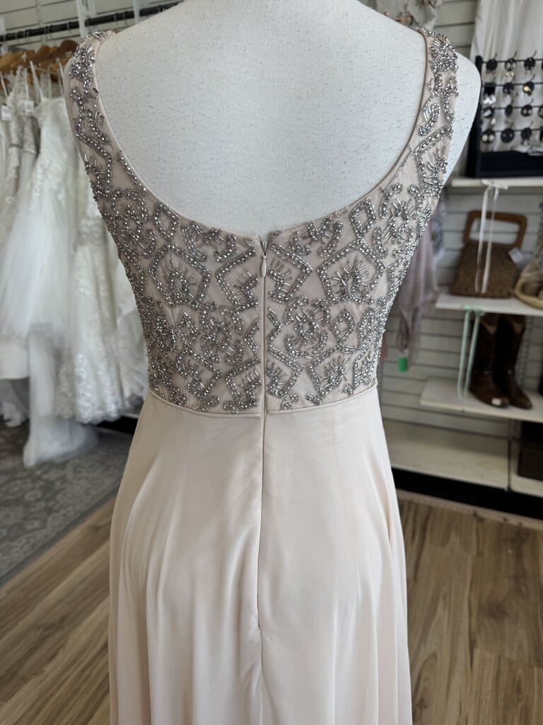 Aidan Mattox Gold Beaded Cape Top Long Formal Dress 2