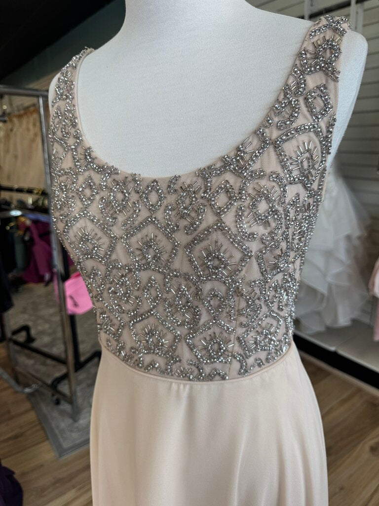 Aidan Mattox Gold Beaded Cape Top Long Formal Dress 2
