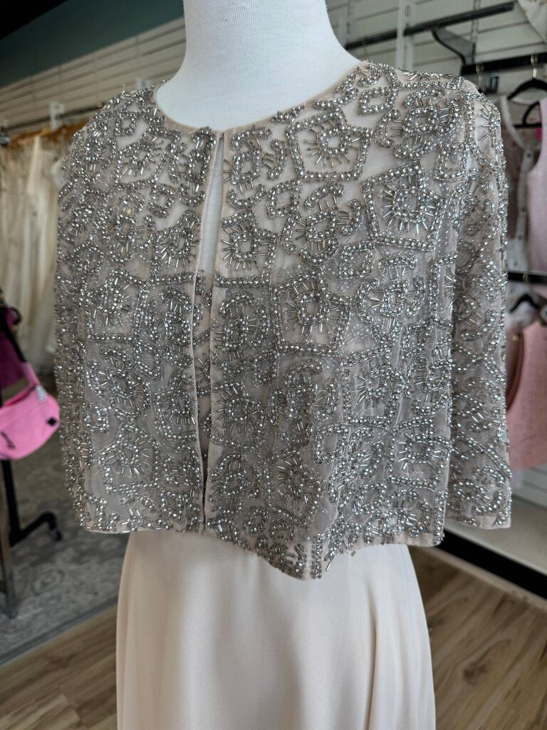 Aidan Mattox Gold Beaded Cape Top Long Formal Dress 2