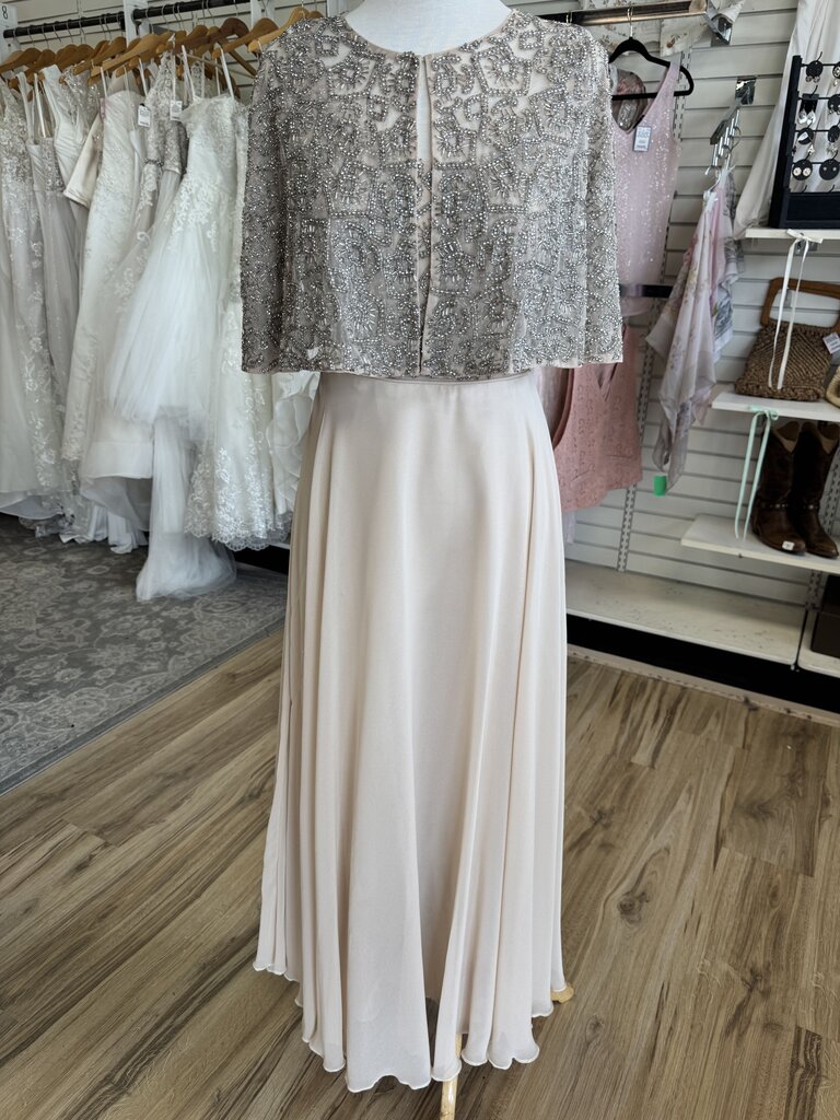 Aidan Mattox Gold Beaded Cape Top Long Formal Dress 2