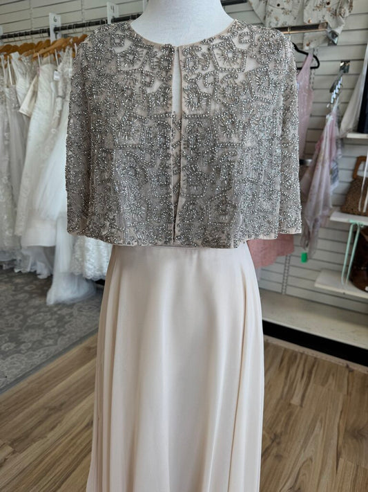 Aidan Mattox Gold Beaded Cape Top Long Formal Dress 2