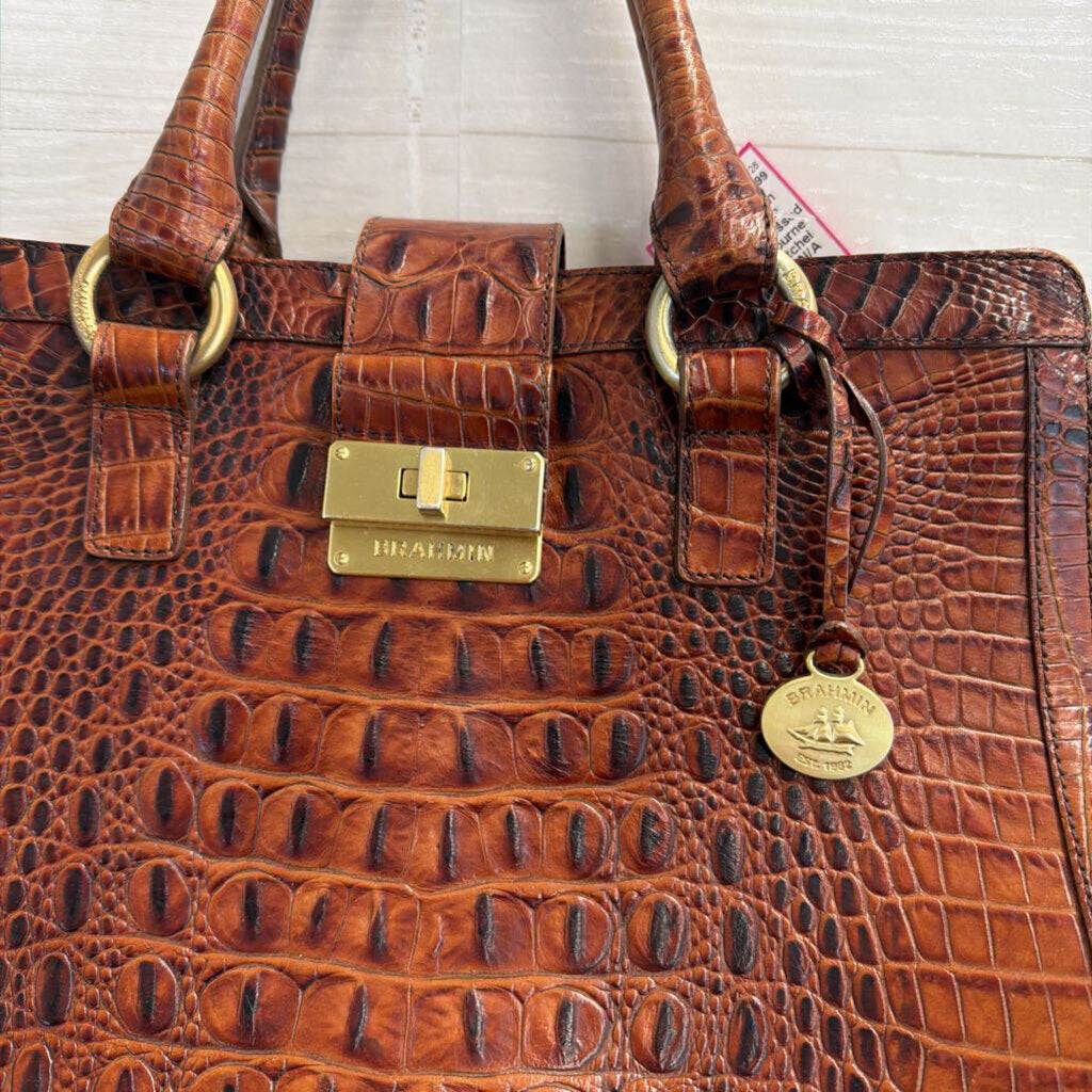Brahmin Brown Crocodile Embossed Leather Melbourne Annabelle Satchel Purse