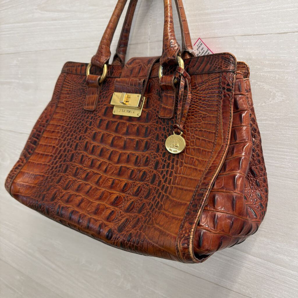 Brahmin Brown Crocodile Embossed Leather Melbourne Annabelle Satchel Purse