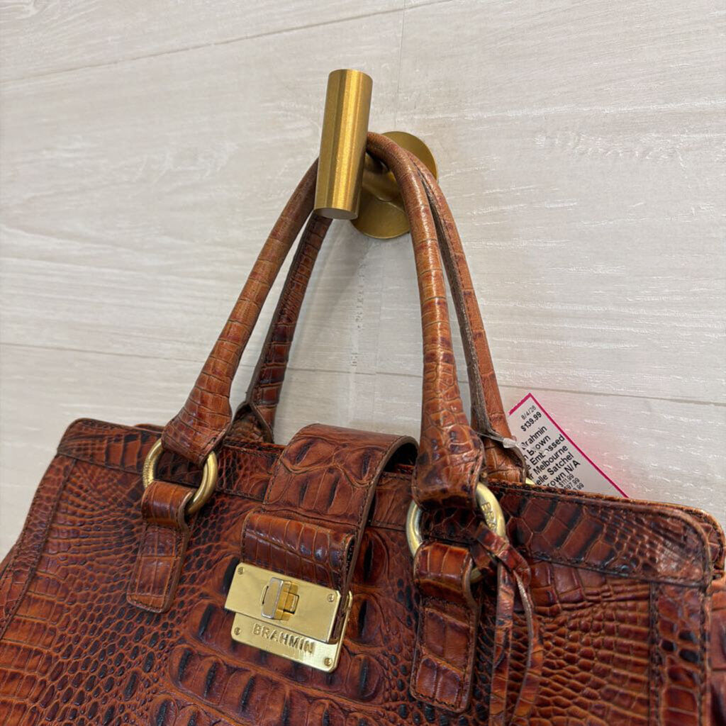 Brahmin Brown Crocodile Embossed Leather Melbourne Annabelle Satchel Purse