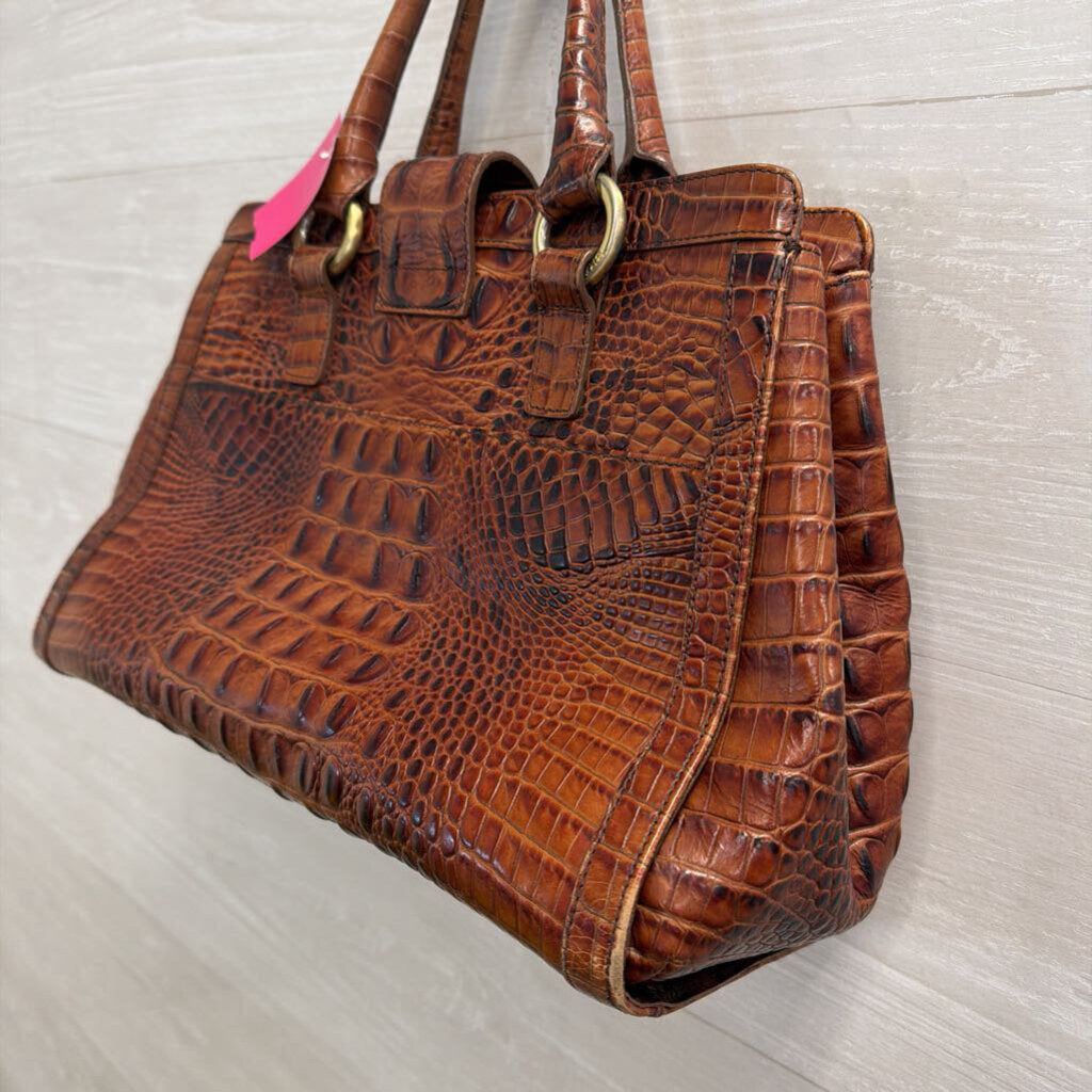 Brahmin Brown Crocodile Embossed Leather Melbourne Annabelle Satchel Purse