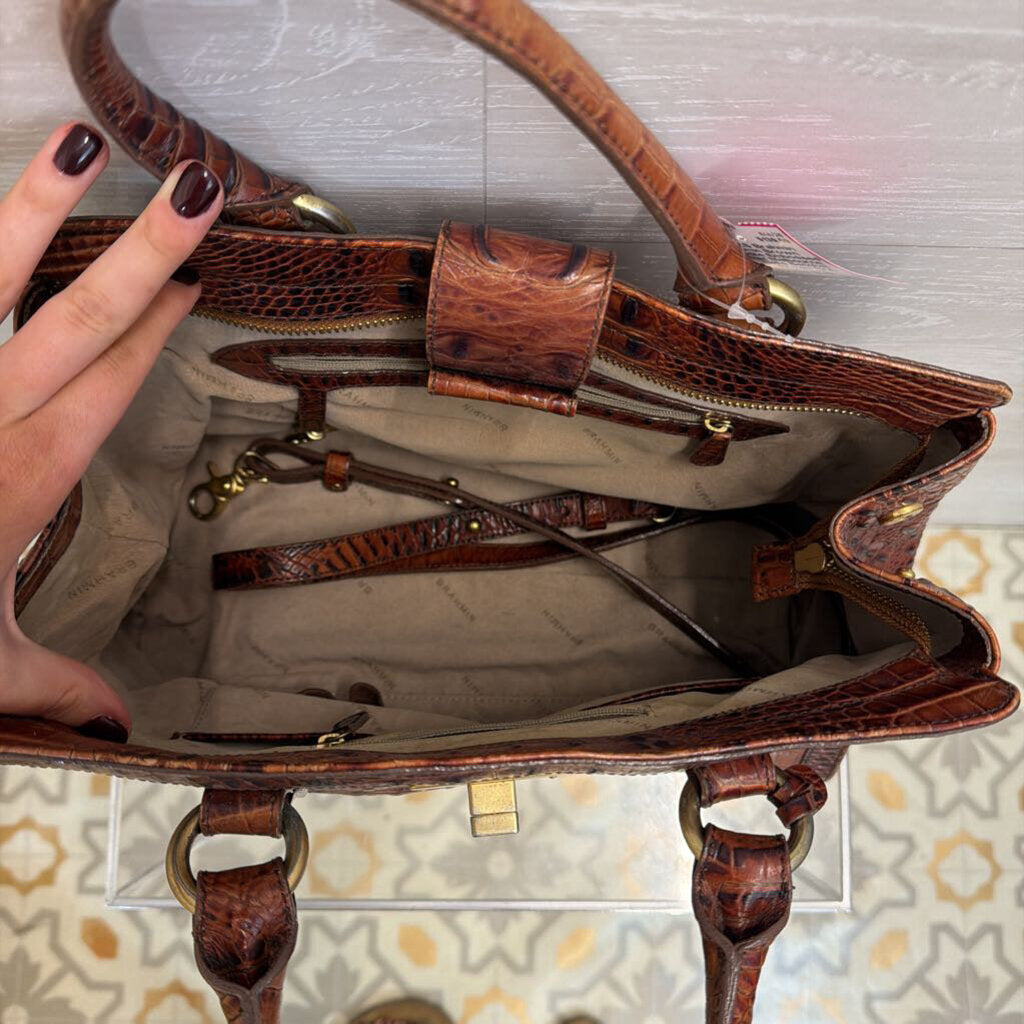 Brahmin Brown Crocodile Embossed Leather Melbourne Annabelle Satchel Purse